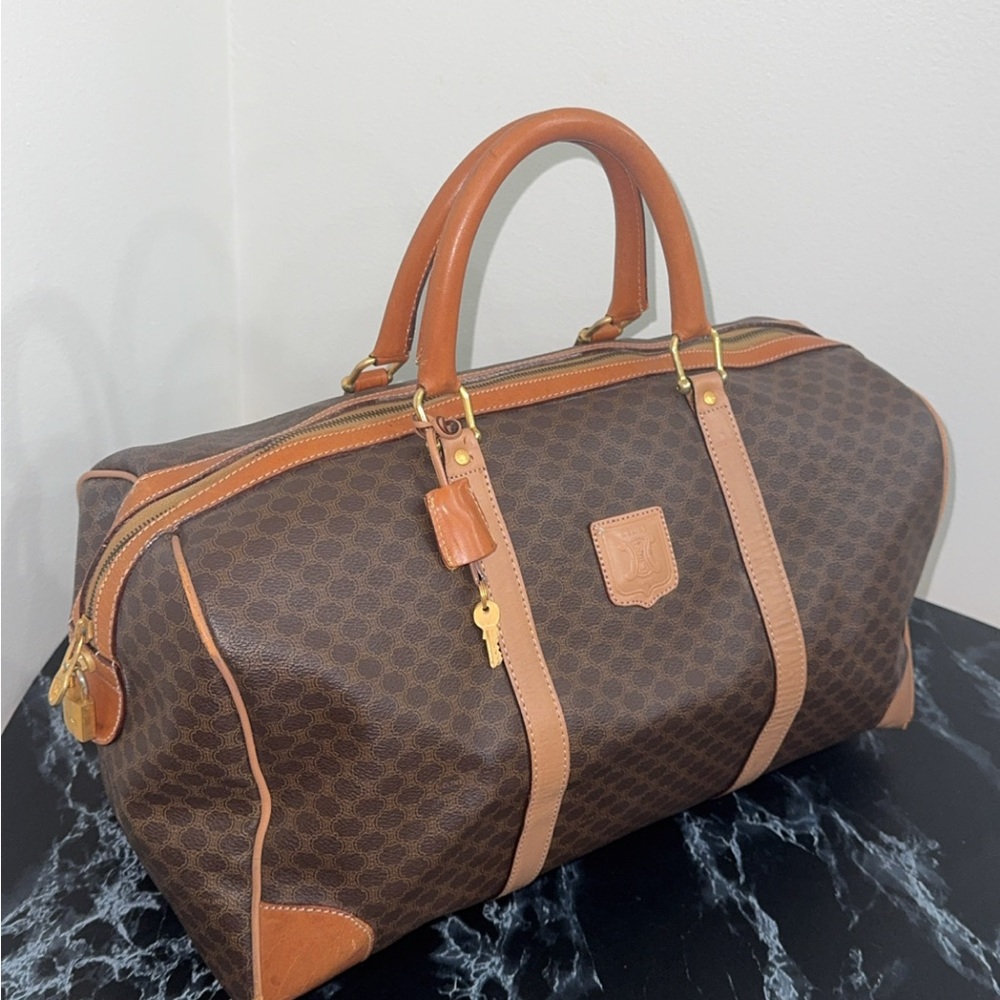 CELINE Macadam Boston Bag M13 Travel Duffle Bag Brown AUTHENTIC - Picture 3 of 16